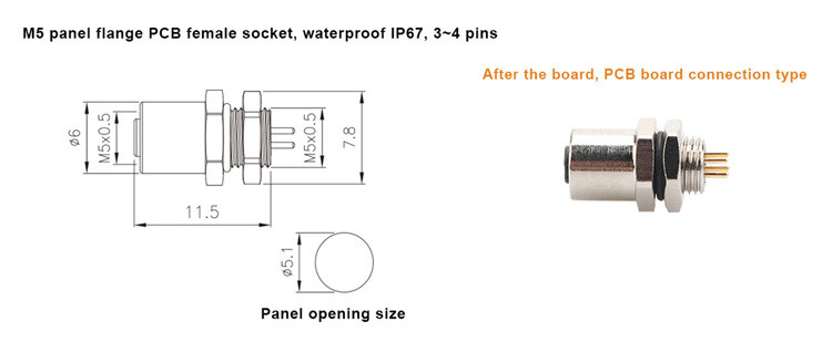 Fabrik M5 Code-A 4Pin Panel Flange PCB weibliche Steckdose Kreislaufanschluss IP67