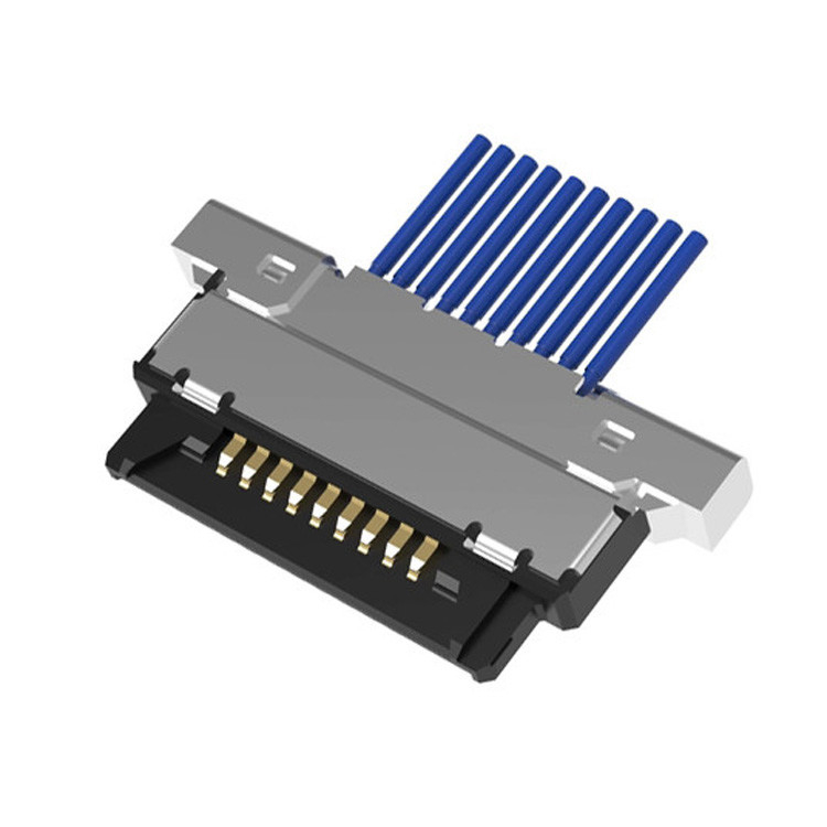 Mikrokoaxialkabelanlage 20345-010T32R mit 0,4 mm Abstand und horizontaler Kopplung mit 10-Pin-LVDS-Mikrokoaxialanschluss