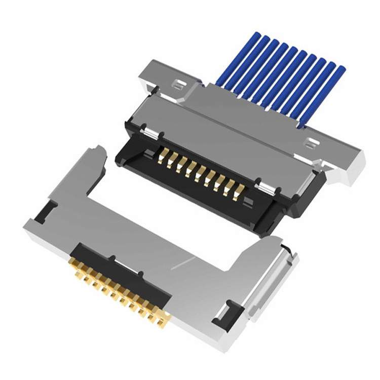 Mikrokoaxialkabelanlage 20345-010T32R mit 0,4 mm Abstand und horizontaler Kopplung mit 10-Pin-LVDS-Mikrokoaxialanschluss