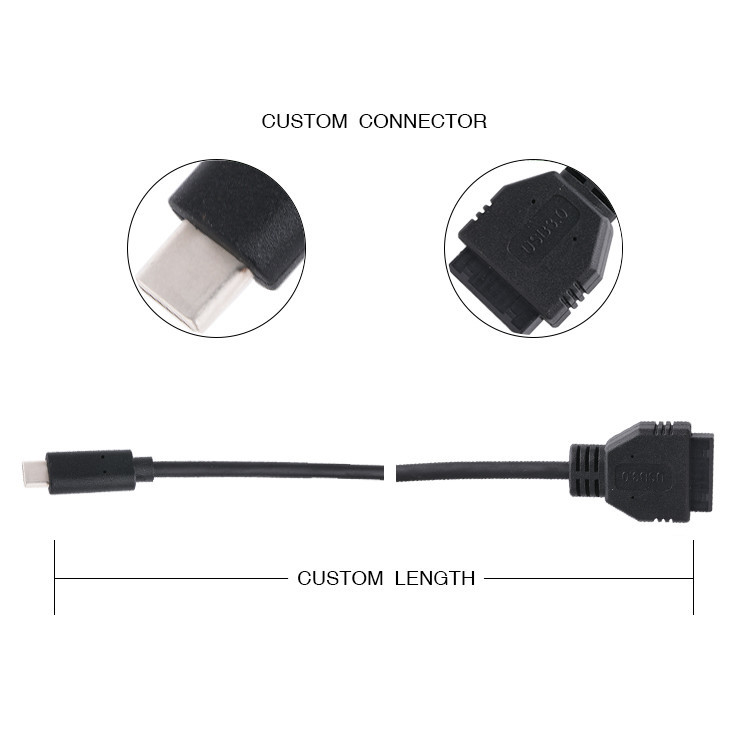 20P Weibliche USB 3.0 Typ-C zu IDC Adapter Kabel Interner Widerstand Schwarzer PVC Draht OEM ODM