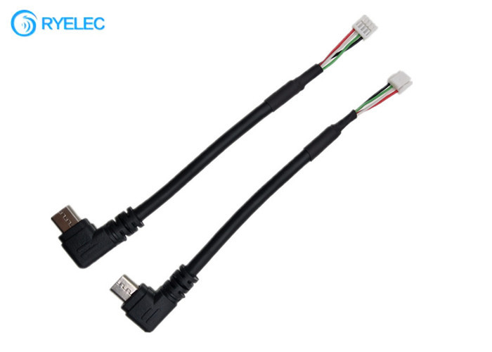 Kundenspezifischer 10cm schwarzer linker Winkel Mikro-USB-Mann zu JST GH-04 V-S Connector Power Cable
