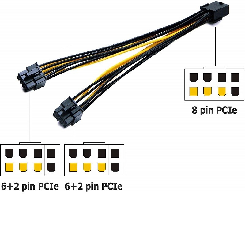 Frau Pcie 8pin, zu verdoppeln Mann2pin PciE 6 vga-Teiler-Leistungsverstärker verkabeln 18awg 20cm für Grafiken Gpu-Videokarte